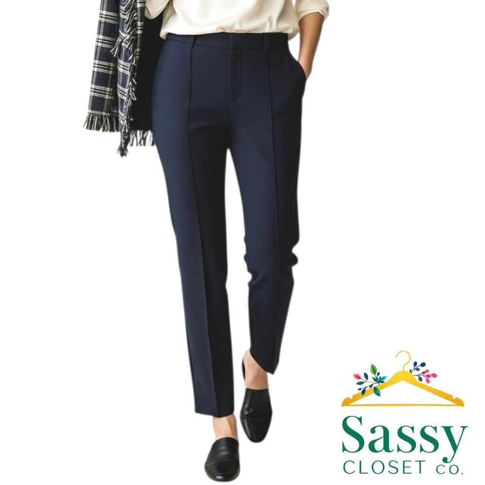 CABI Navy Blue Ponte Ankle Pants 8 Center Seams Stretch Slim Trousers 5073 EUC - Picture 2 of 9